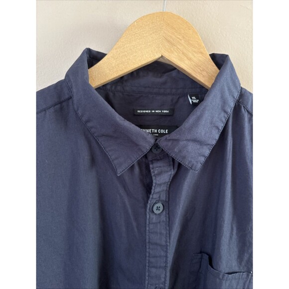 Kenneth Cole Men’s XL Slim Fit Button Down Shirt Navy Blue Dress Casual - Picture 2 of 8